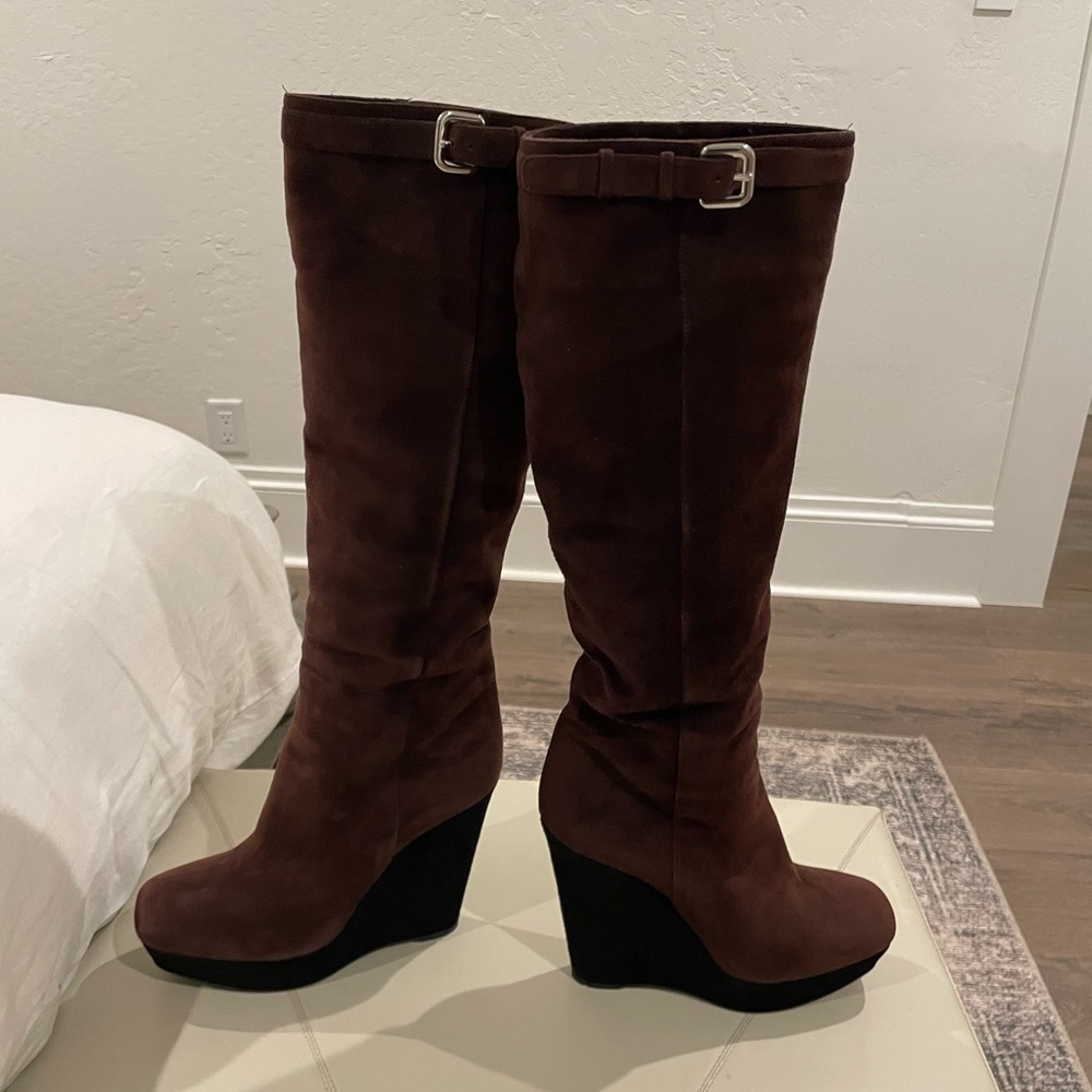 Prada Boots, Chocolate Brown & Black Suede